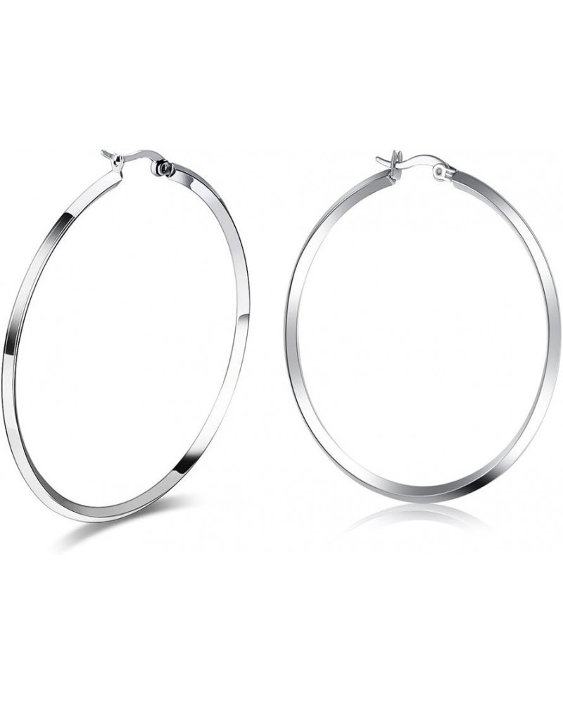 Women's Stainless Steel Gold Plated Heart Shape Hinged Large Hoop Earring,Anti-Allergy Circle+Silver $4.86 Earrings