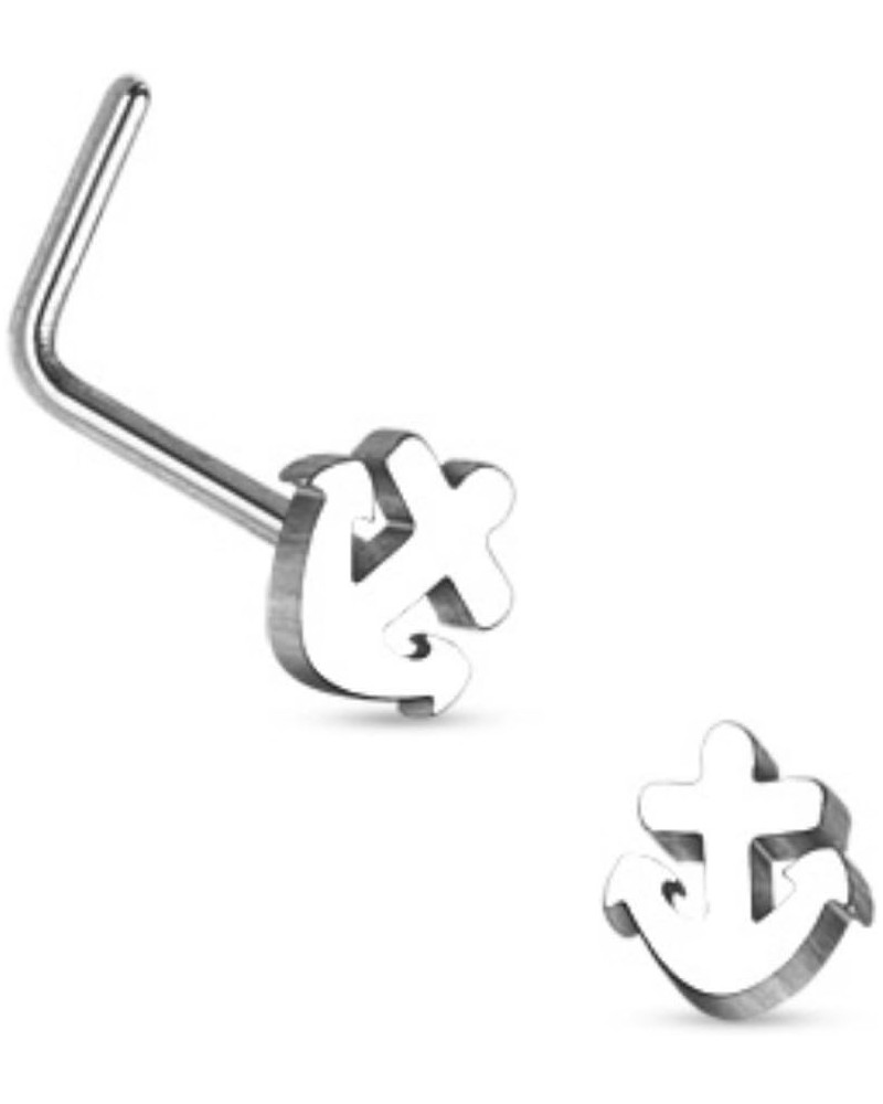 Anchor Top 316L Surgical Steel L Bend WildKlass Nose Ring (Sold by Piece) 20 GA, Length: 6mm, Steel $8.15 Body Jewelry