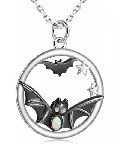 925-Sterling-Silver Bat Necklace for Women- Opal Black Bat Pendant Cute Animal Jewelry Halloween Christmas Gifts For Bat love...