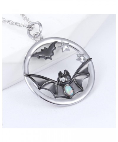 925-Sterling-Silver Bat Necklace for Women- Opal Black Bat Pendant Cute Animal Jewelry Halloween Christmas Gifts For Bat love...