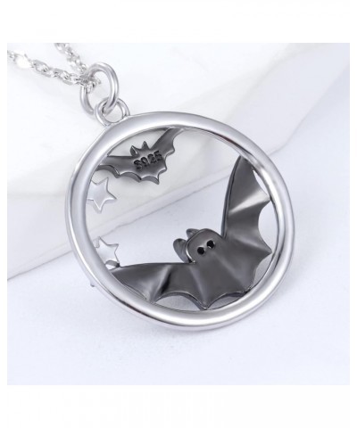 925-Sterling-Silver Bat Necklace for Women- Opal Black Bat Pendant Cute Animal Jewelry Halloween Christmas Gifts For Bat love...