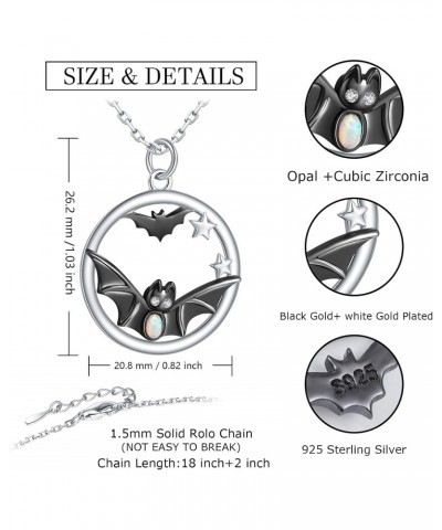 925-Sterling-Silver Bat Necklace for Women- Opal Black Bat Pendant Cute Animal Jewelry Halloween Christmas Gifts For Bat love...