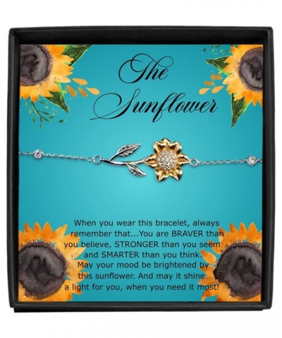 Sunflower Bracelet Sterling Silver Message Card Jewelry for Women Gift for Daughter Granddaughter Mother Friendship Graduatio...