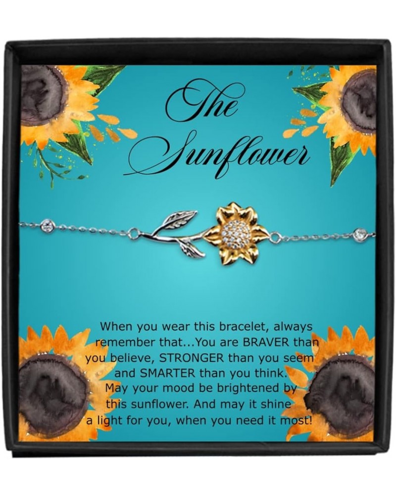 Sunflower Bracelet Sterling Silver Message Card Jewelry for Women Gift for Daughter Granddaughter Mother Friendship Graduatio...