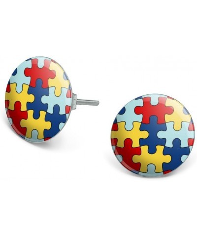 Autism Awareness Diversity Puzzle Pieces Novelty Silver Plated Stud Earrings $9.51 Earrings