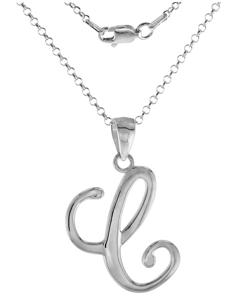 Small 3/4 inch Sterling Silver Script Initial C Pendant Necklace for Women Flawless High Polished 16-20 inch with 16 inch 0.8...