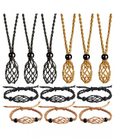 12 PCS Crystal Cage Necklace Holder 1.57 Necklace Cord Empty Stone Holder Pendant Stone Holder Replacement Hand-Woven Necklac...