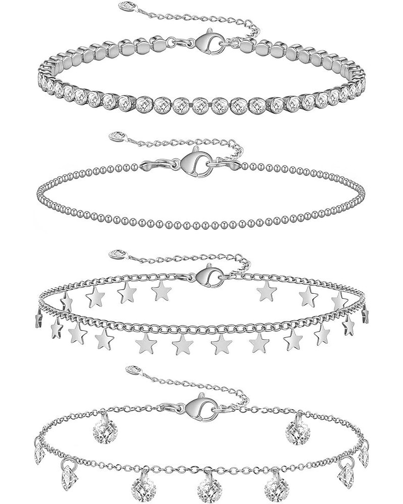 4/8 PCS 18K Gold Plated Multi-style Adjustable Charm Anklet Bracelets with CZ for Women & Teen Girls Gift 3-4pack-silver $8.8...