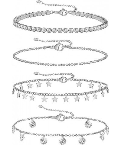 4/8 PCS 18K Gold Plated Multi-style Adjustable Charm Anklet Bracelets with CZ for Women & Teen Girls Gift 3-4pack-silver $8.8...