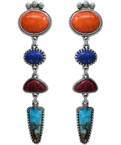 Women's Cowgirl Chic Colorful Western Style Semi Precious Natural Howlite Stone Dangle Post Earrings, 3.25 $12.18 Earrings