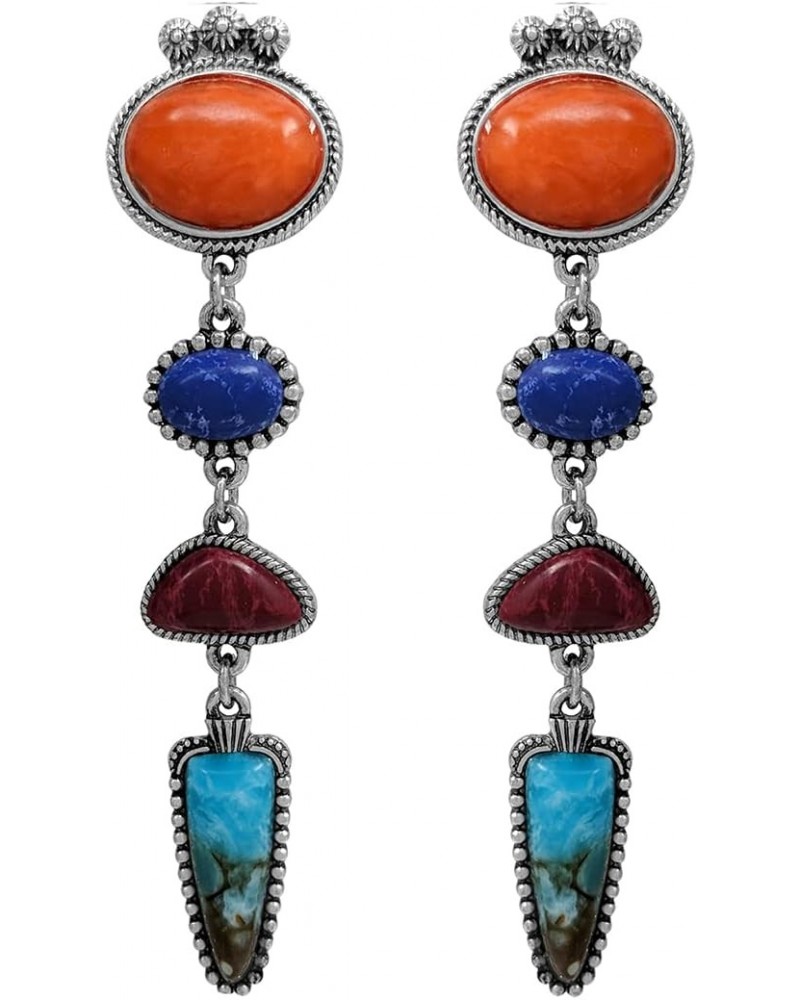 Women's Cowgirl Chic Colorful Western Style Semi Precious Natural Howlite Stone Dangle Post Earrings, 3.25 $12.18 Earrings