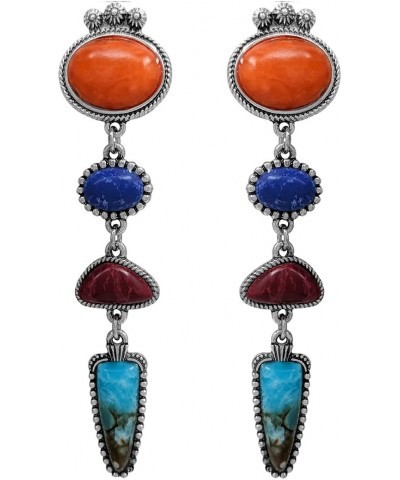 Women's Cowgirl Chic Colorful Western Style Semi Precious Natural Howlite Stone Dangle Post Earrings, 3.25 $12.18 Earrings