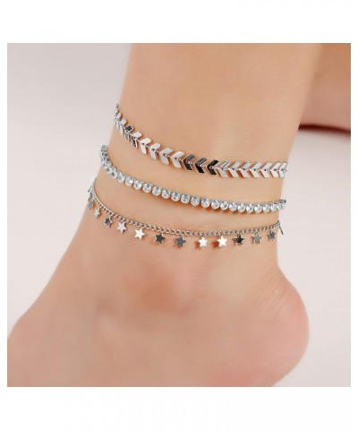 4/8 PCS 18K Gold Plated Multi-style Adjustable Charm Anklet Bracelets with CZ for Women & Teen Girls Gift 3-4pack-silver $8.8...