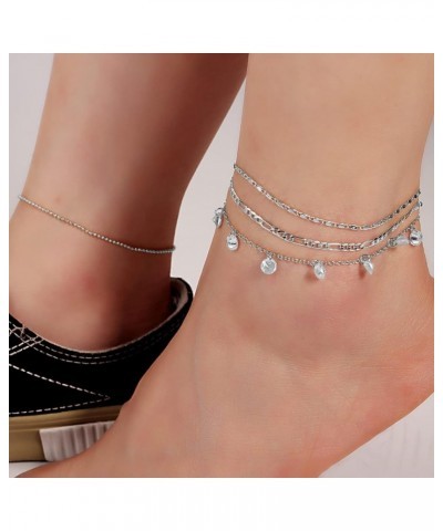 4/8 PCS 18K Gold Plated Multi-style Adjustable Charm Anklet Bracelets with CZ for Women & Teen Girls Gift 3-4pack-silver $8.8...