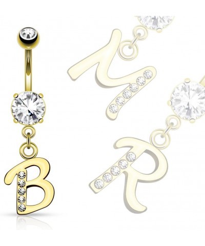 14k Gold Plated Initial Dangle Navel Belly Ring Plated over (316L) Surgical Steel 14g (1.6mm) (1 piece) (B/1/4) K $8.67 Body ...