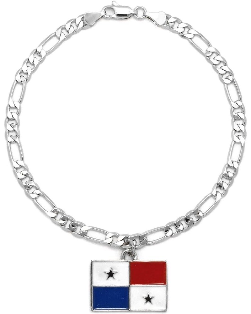 Women's Flag Pendant 5mm 10" Figaro Chain Ankle Bracelet Anklet Panama/Silver-Tone $9.45 Anklets