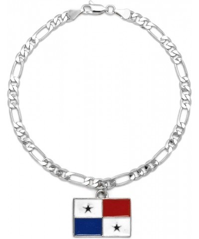 Women's Flag Pendant 5mm 10" Figaro Chain Ankle Bracelet Anklet Panama/Silver-Tone $9.45 Anklets