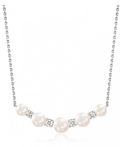 5-7mm Cultured Pearl Necklace With Diamond Accents in Sterling Silver 18.0 Inches $43.70 Necklaces