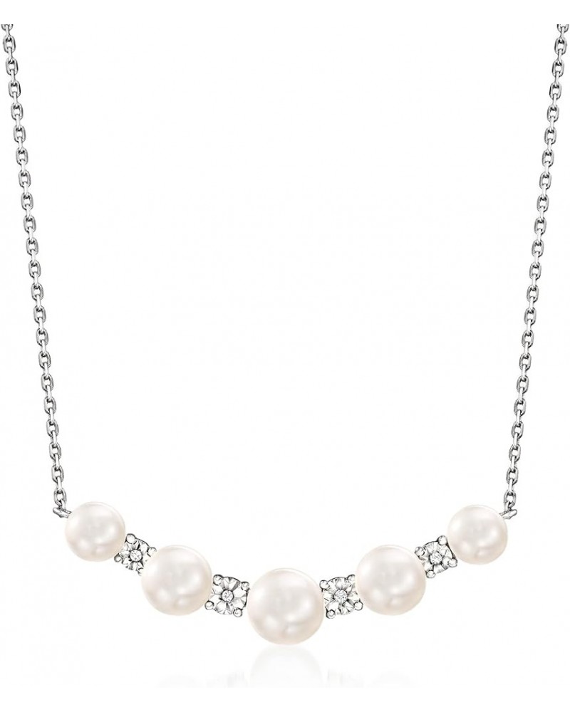 5-7mm Cultured Pearl Necklace With Diamond Accents in Sterling Silver 18.0 Inches $43.70 Necklaces