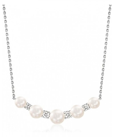 5-7mm Cultured Pearl Necklace With Diamond Accents in Sterling Silver 18.0 Inches $43.70 Necklaces