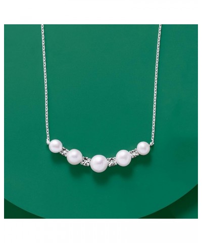 5-7mm Cultured Pearl Necklace With Diamond Accents in Sterling Silver 18.0 Inches $43.70 Necklaces