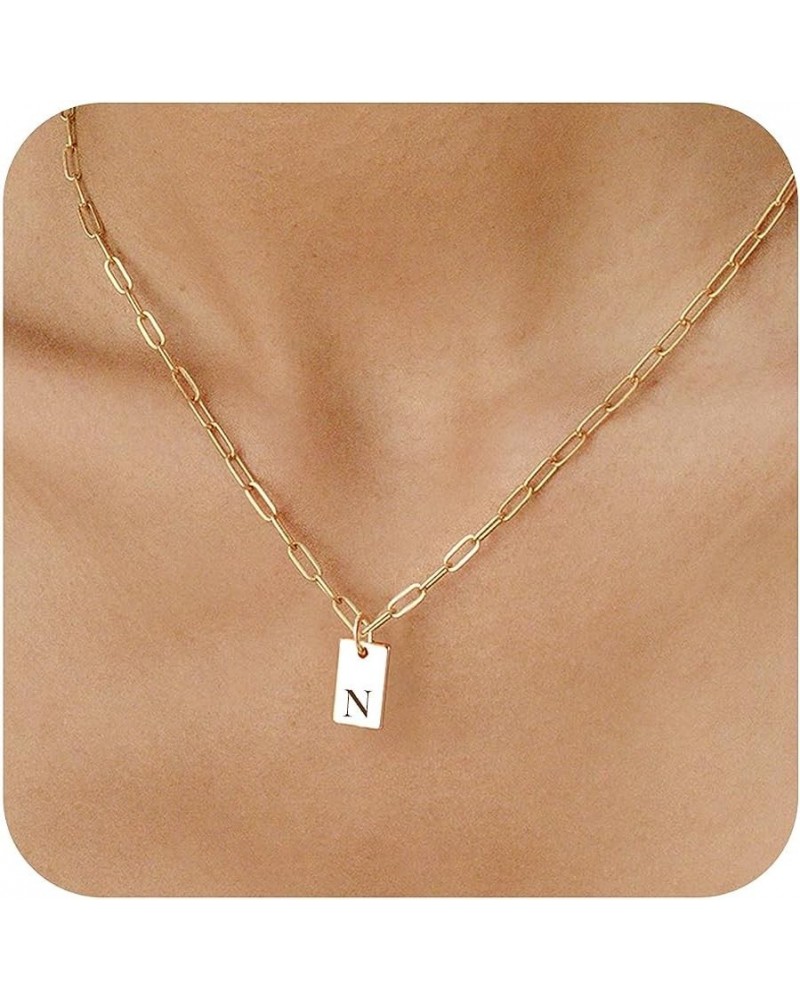 Initial Necklaces for Women 14K Gold Plated Letter Necklace Dainty Gold Name Necklace Personalized Paperclip Chain Pendant Ne...