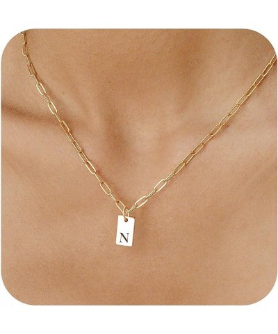 Initial Necklaces for Women 14K Gold Plated Letter Necklace Dainty Gold Name Necklace Personalized Paperclip Chain Pendant Ne...