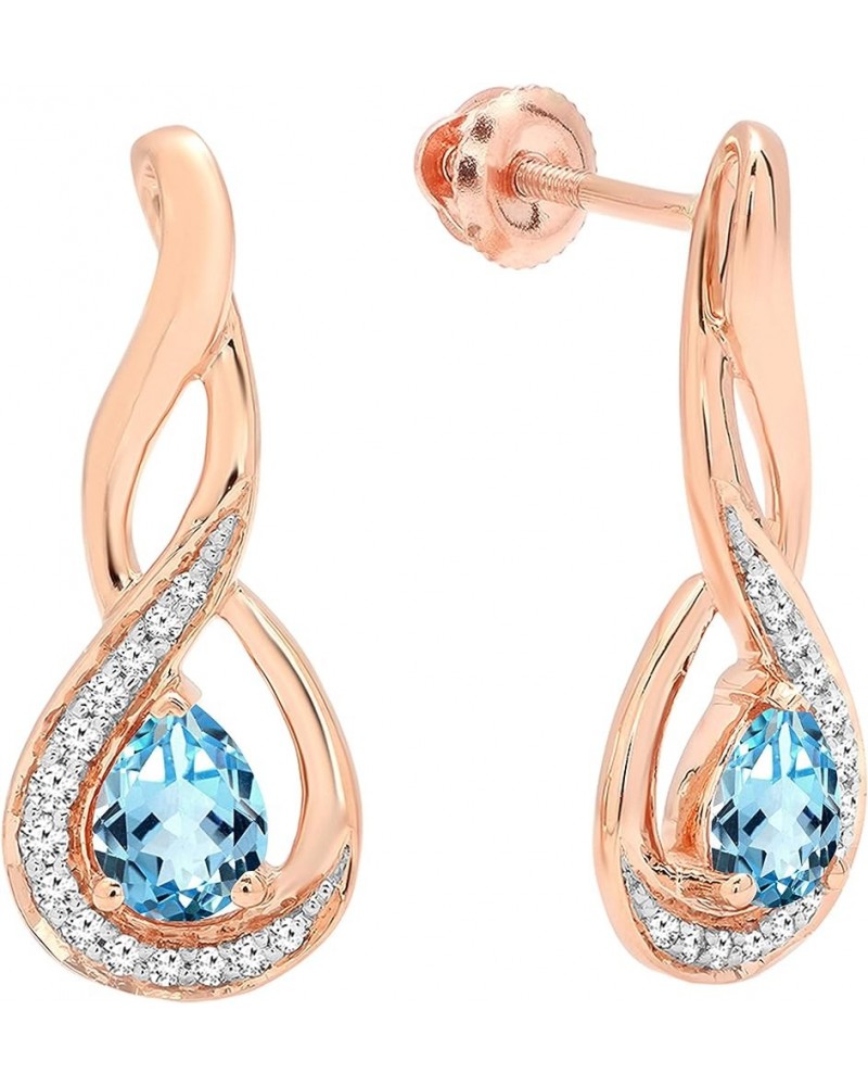 5X4 MM Each Pear Gemstone & Round Diamond Ladies Infinity Teardrop Earrings, Available In 10K/14K/18K Gold Blue Topaz in 14K ...