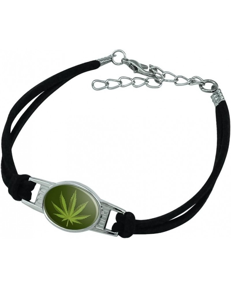 Marijuana Leaf Design Cannabis Pot Novelty Suede Leather Metal Bracelet black $9.68 Bracelets