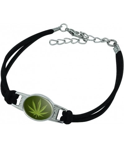 Marijuana Leaf Design Cannabis Pot Novelty Suede Leather Metal Bracelet black $9.68 Bracelets