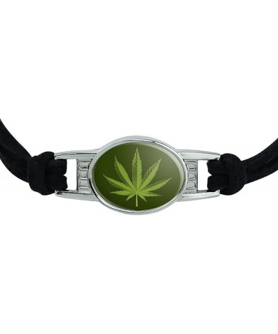 Marijuana Leaf Design Cannabis Pot Novelty Suede Leather Metal Bracelet black $9.68 Bracelets