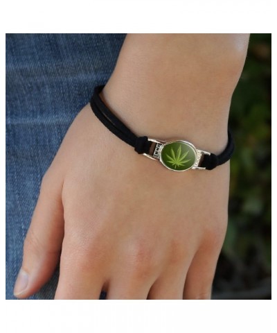 Marijuana Leaf Design Cannabis Pot Novelty Suede Leather Metal Bracelet black $9.68 Bracelets