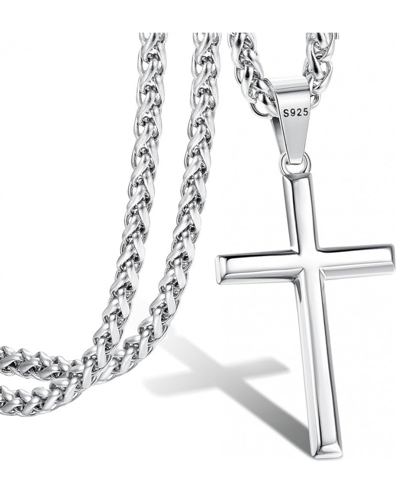 925 Sterling Silver Cross Necklace for Men Women 3mm Stainless Steel Wheat Cross Chain Crucifix Pendant Silver Cross Chain Ne...