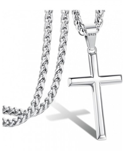 925 Sterling Silver Cross Necklace for Men Women 3mm Stainless Steel Wheat Cross Chain Crucifix Pendant Silver Cross Chain Ne...