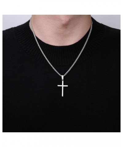 925 Sterling Silver Cross Necklace for Men Women 3mm Stainless Steel Wheat Cross Chain Crucifix Pendant Silver Cross Chain Ne...