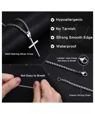 925 Sterling Silver Cross Necklace for Men Women 3mm Stainless Steel Wheat Cross Chain Crucifix Pendant Silver Cross Chain Ne...