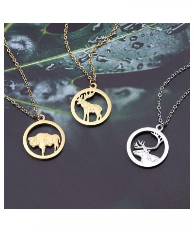 Animal Necklace for Women Silver Gold Plated Wildlife Nature Animal Pendant Circle Necklace Bear Moose Deer Elk Necklace Natu...