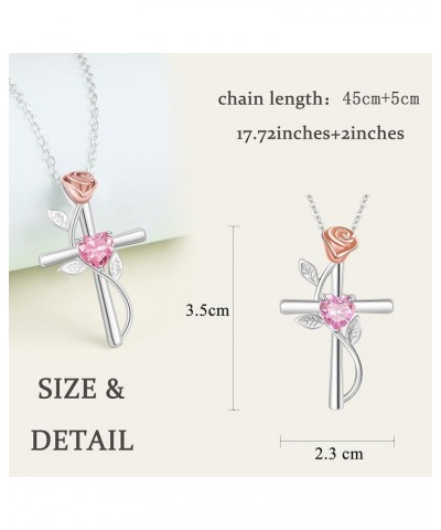 Cross Necklaces for Women Religious Birthstone Pendant Necklace for Girlfriend Daughter Cubic Zirconia Rose Flower Necklace f...