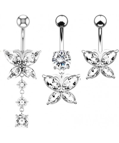 Dangle Belly Button Rings 316L Surgical Steel Belly Rings,14G Butterfly Belly Button Ring Dangling CZ Belly Piercing Jewelry ...