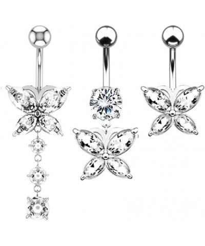 Dangle Belly Button Rings 316L Surgical Steel Belly Rings,14G Butterfly Belly Button Ring Dangling CZ Belly Piercing Jewelry ...