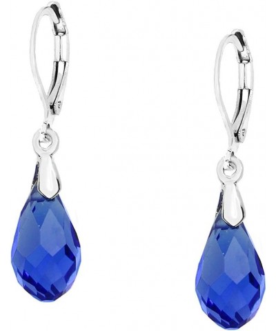 Glass Crystal Earring Leverback High Polished Rhodium Style 2 - Sapphire $7.97 Earrings