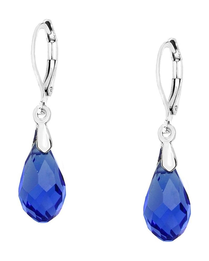 Glass Crystal Earring Leverback High Polished Rhodium Style 2 - Sapphire $7.97 Earrings