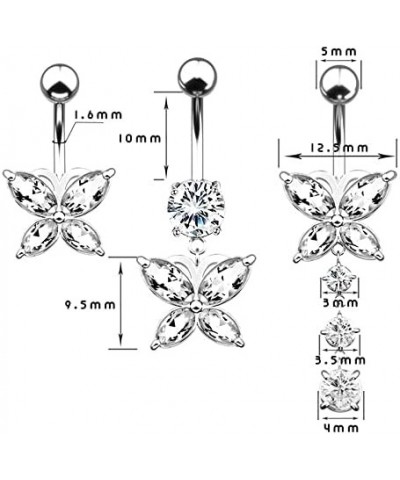 Dangle Belly Button Rings 316L Surgical Steel Belly Rings,14G Butterfly Belly Button Ring Dangling CZ Belly Piercing Jewelry ...