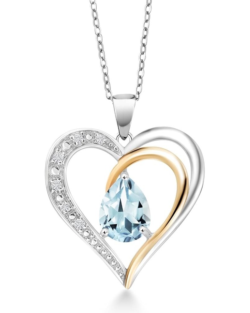 925 Sterling Silver and 10K Yellow Gold Gemstone Birthstone and White Lab Grown Diamond Heart Shape Pendant Necklace For Wome...