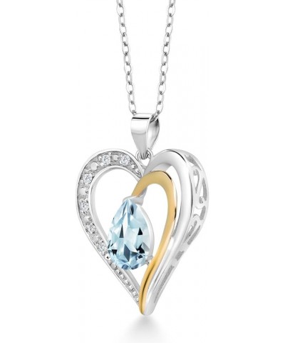 925 Sterling Silver and 10K Yellow Gold Gemstone Birthstone and White Lab Grown Diamond Heart Shape Pendant Necklace For Wome...