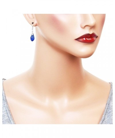 Glass Crystal Earring Leverback High Polished Rhodium Style 2 - Sapphire $7.97 Earrings