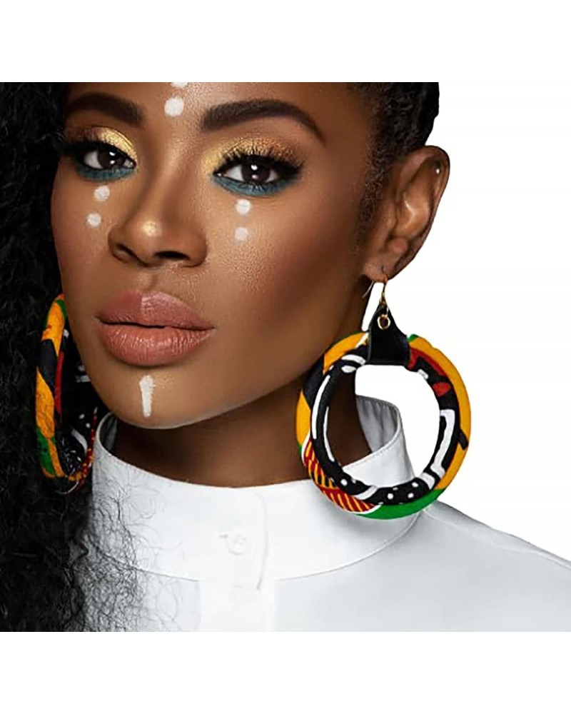 Red Black Yellow Green African Hoop Earrings | Kente Print Earrings | Mud cloth print Earrings | Afrocentric Earrings $16.56 ...