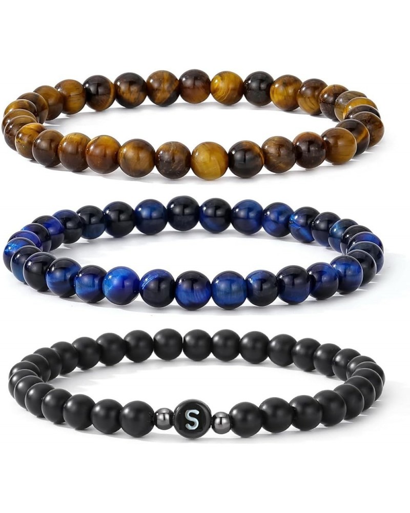 Letter Beads Bracelets for Women Men Friendship Initial Bracelet Sets Gifts for Him Her Tiger Eye Blue&Brown&Letter S $8.54 B...