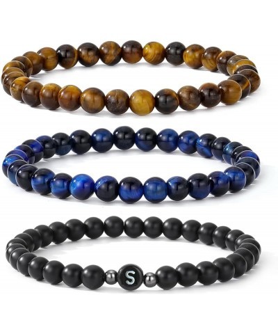 Letter Beads Bracelets for Women Men Friendship Initial Bracelet Sets Gifts for Him Her Tiger Eye Blue&Brown&Letter S $8.54 B...