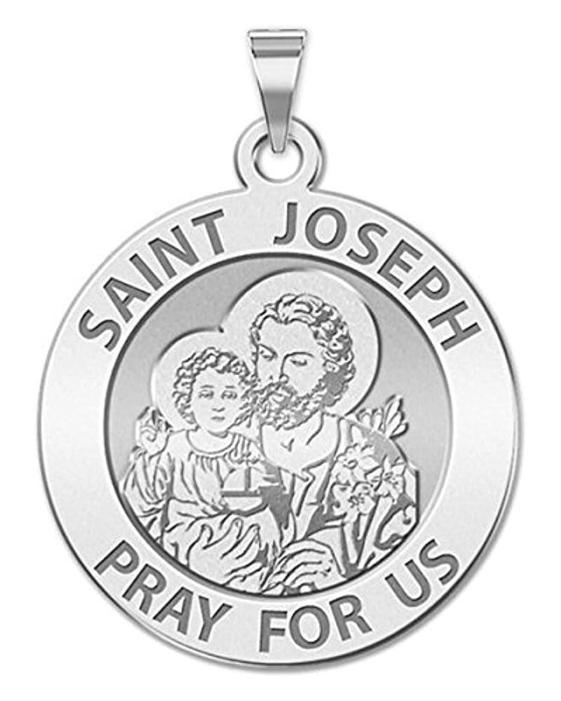 Saint Joseph Religious Medal - in Sterling Silver and 10K or 14K Gold 3/4 x 3/4 Inch Medal With Engraving Solid 10k White Gol...